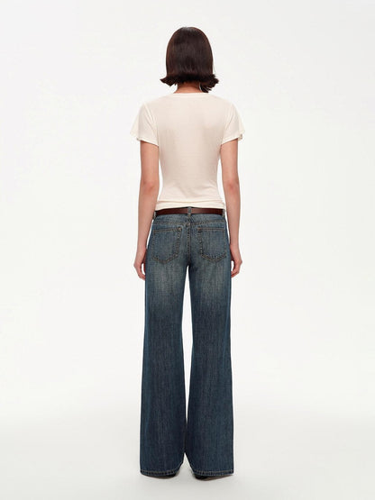 STRIKE A POSE Vintage Blue Gray Washed Low Rise Microstretch Flare Women&