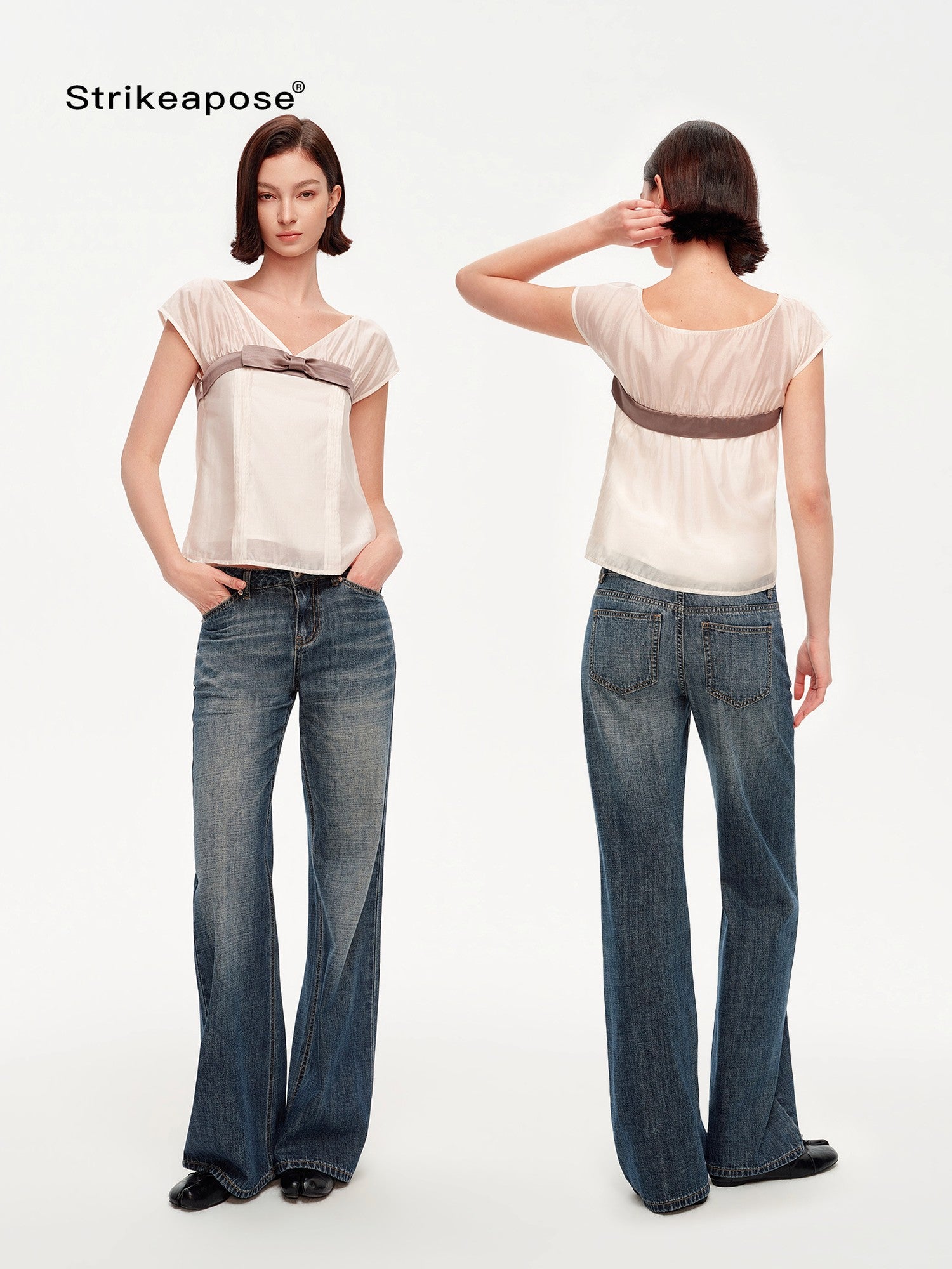 STRIKE A POSE Vintage Blue Gray Washed Low Rise Microstretch Flare Women&