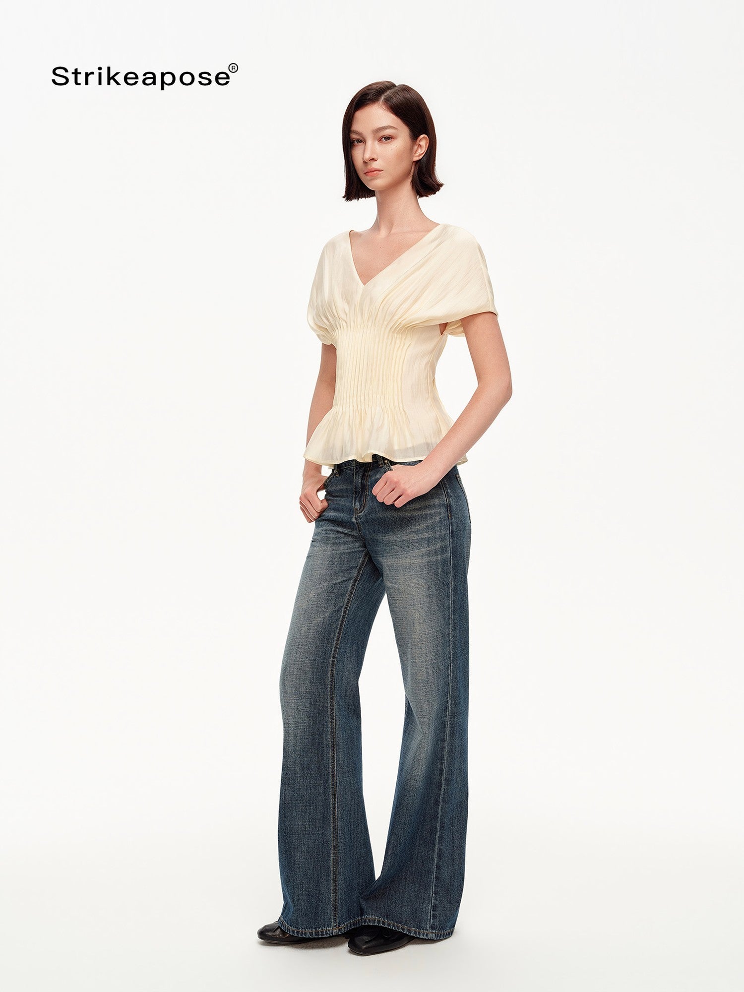STRIKE A POSE Vintage Blue Gray Washed Low Rise Microstretch Flare Women&