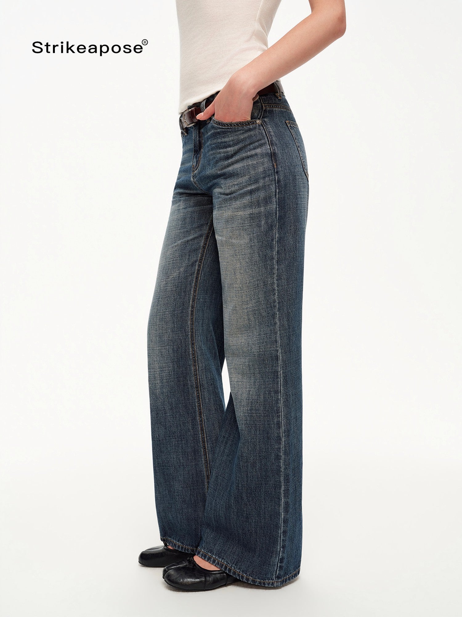 STRIKE A POSE Vintage Blue Gray Washed Low Rise Microstretch Flare Women&