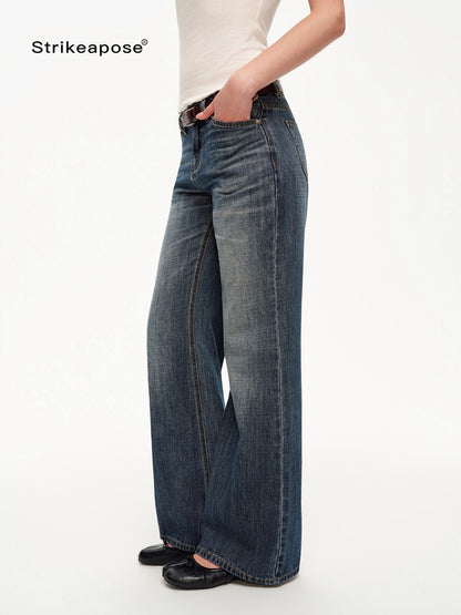 STRIKE A POSE Vintage Blue Gray Washed Low Rise Microstretch Flare Women&