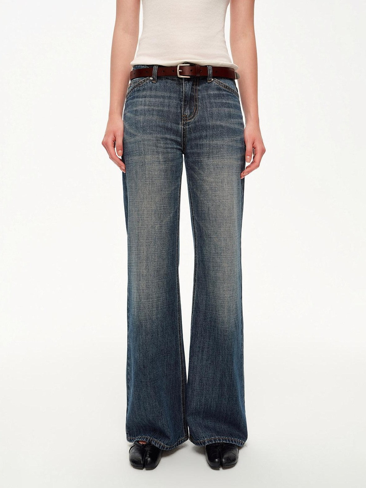STRIKE A POSE Vintage Blue Gray Washed Low Rise Microstretch Flare Women&