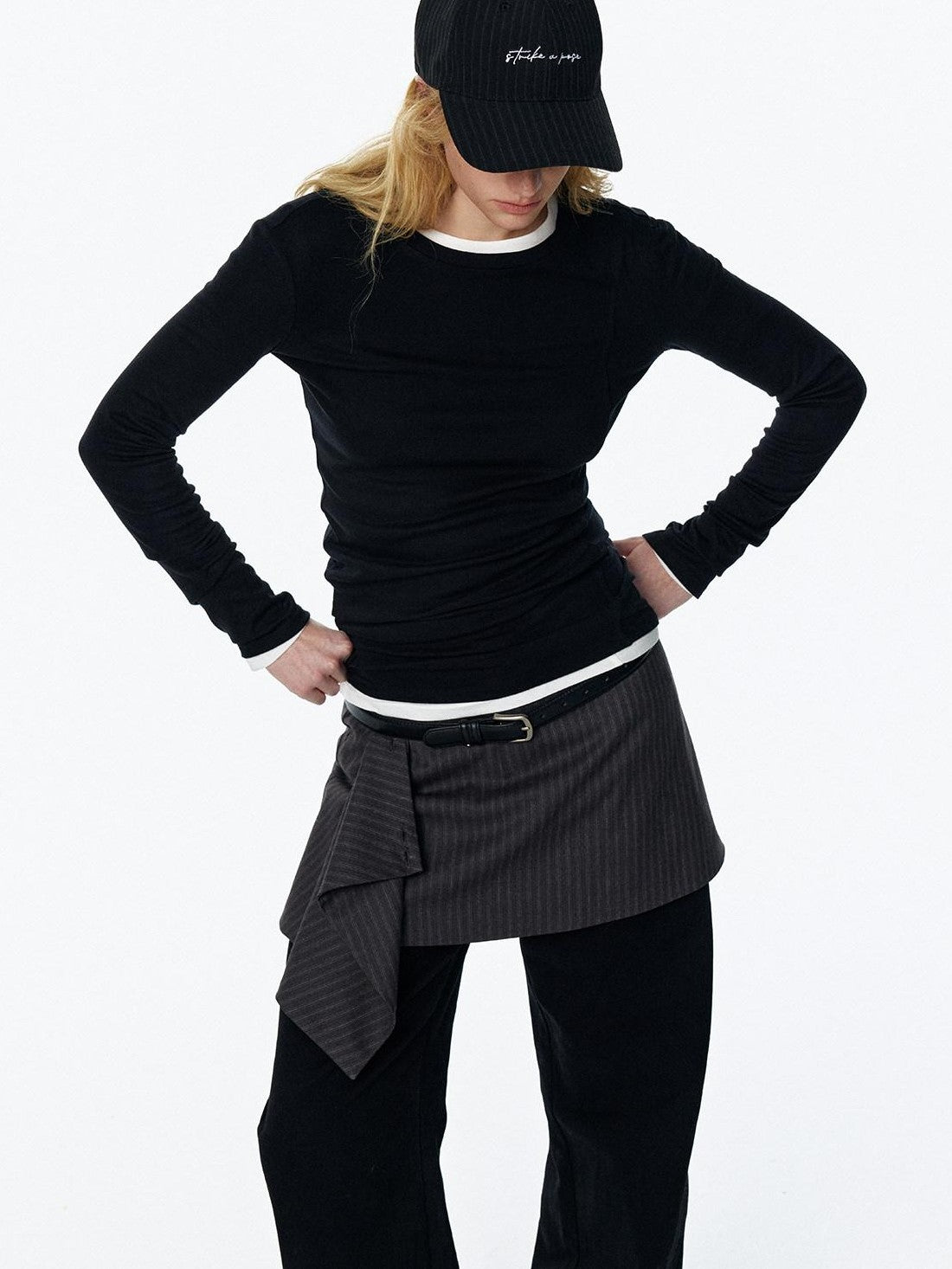 STRIKE A POSE Vintage Distressed Striped Letter Embroidery Women&