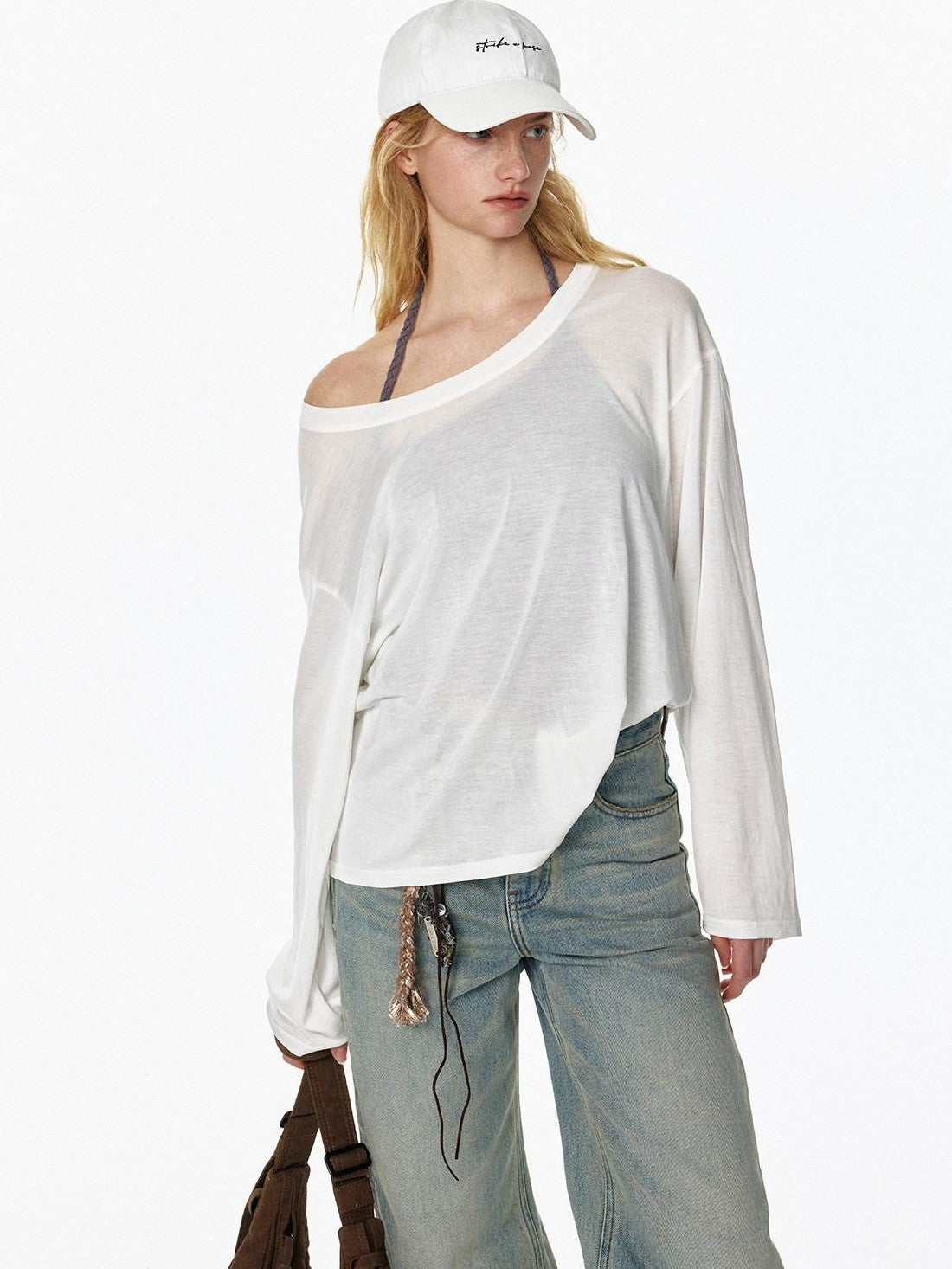 STRIKE A POSE Vintage Distressed Striped Letter Embroidery Women&