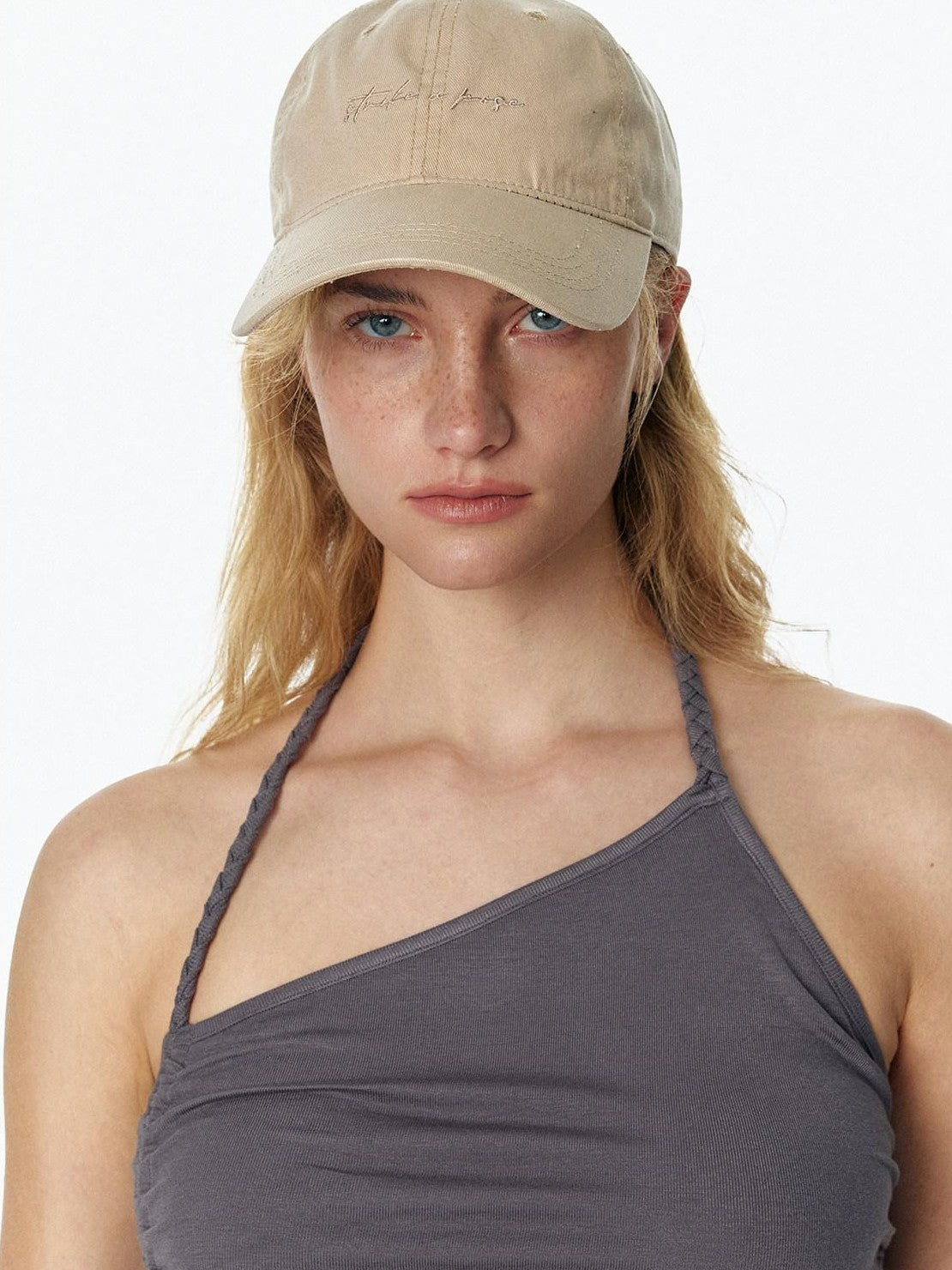 STRIKE A POSE Vintage Distressed Striped Letter Embroidery Women&