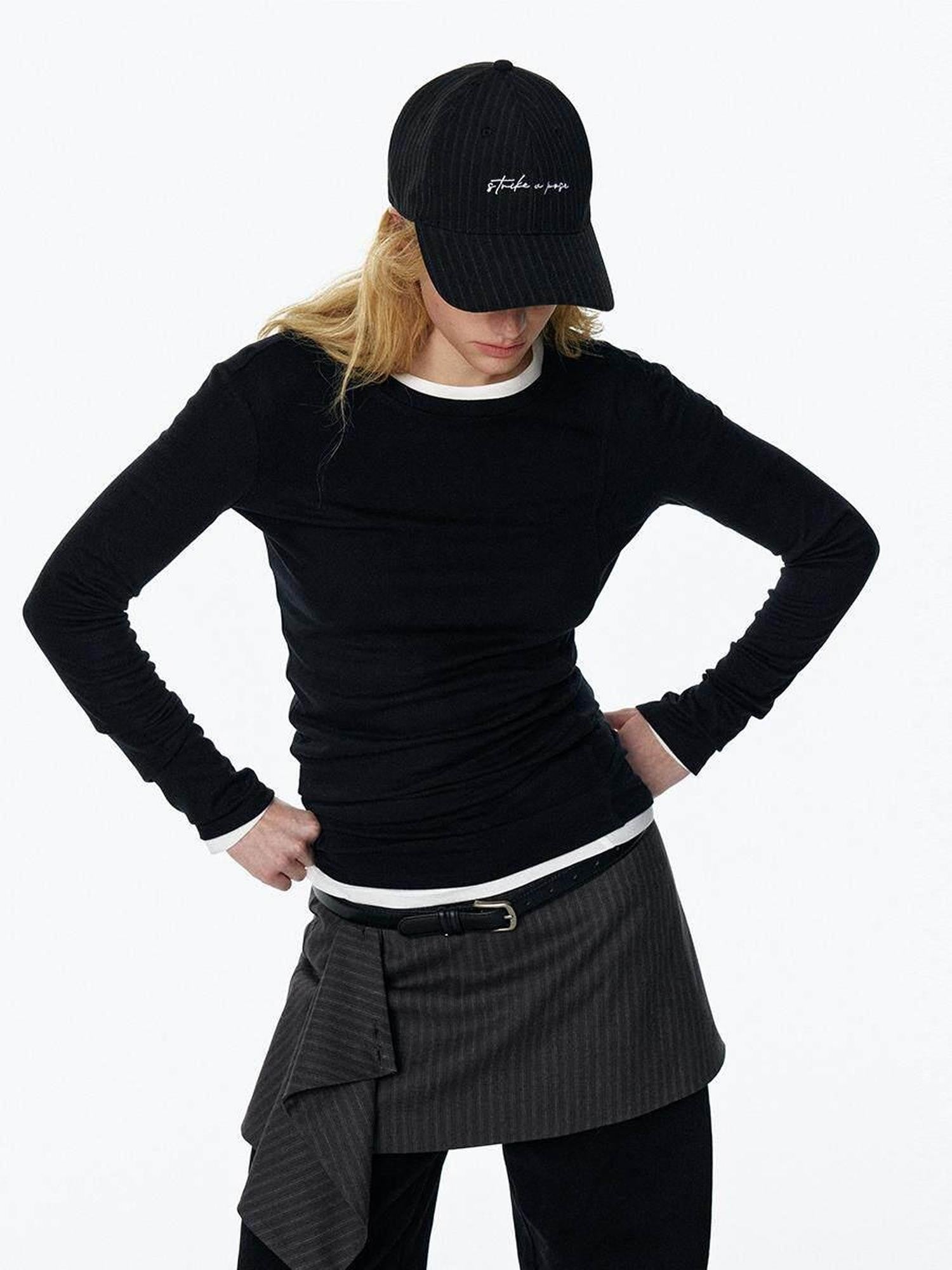 STRIKE A POSE Vintage Distressed Striped Letter Embroidery Women&