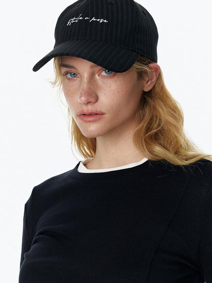 STRIKE A POSE Vintage Distressed Striped Letter Embroidery Women&