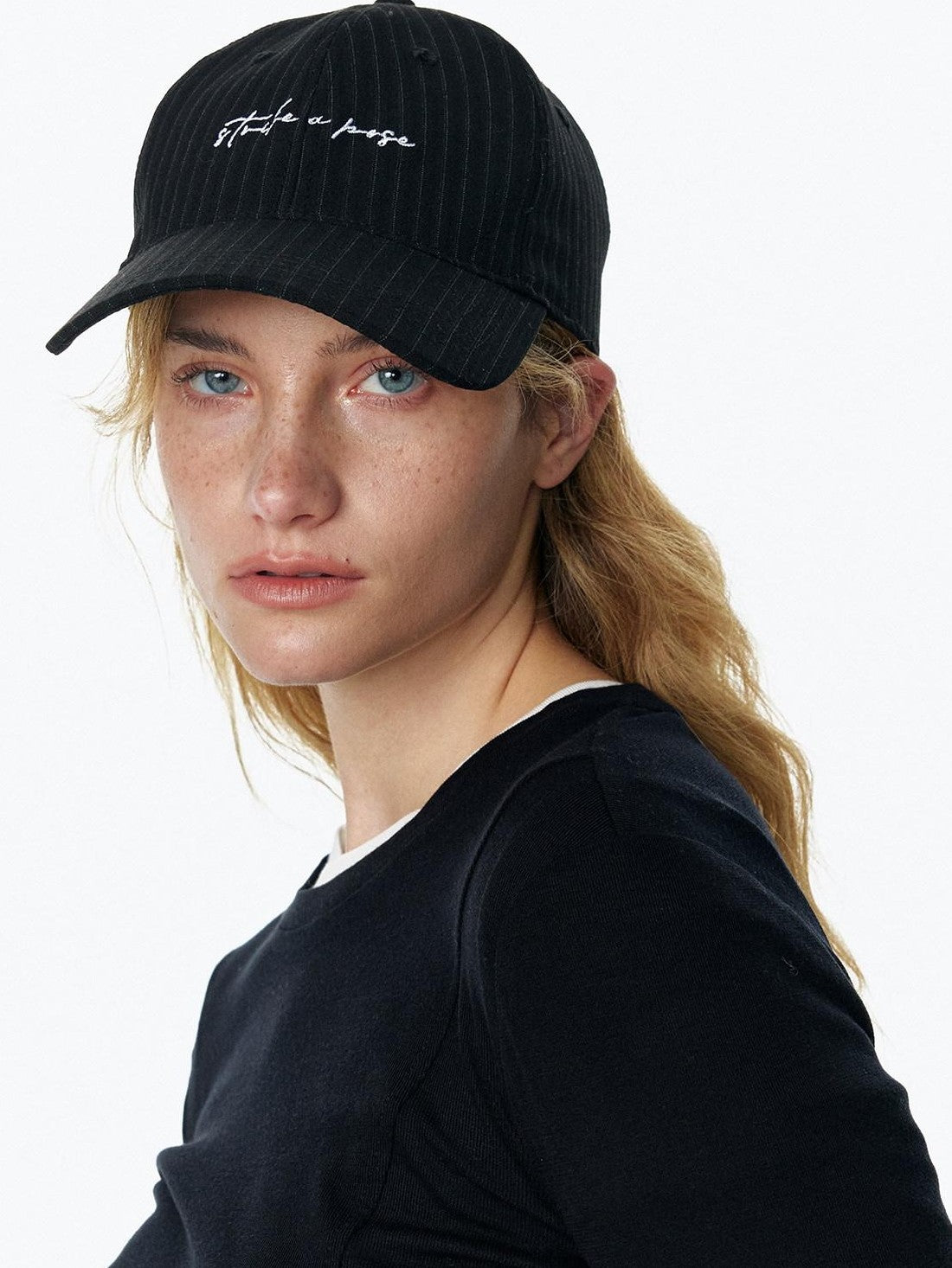 STRIKE A POSE Vintage Distressed Striped Letter Embroidery Women&