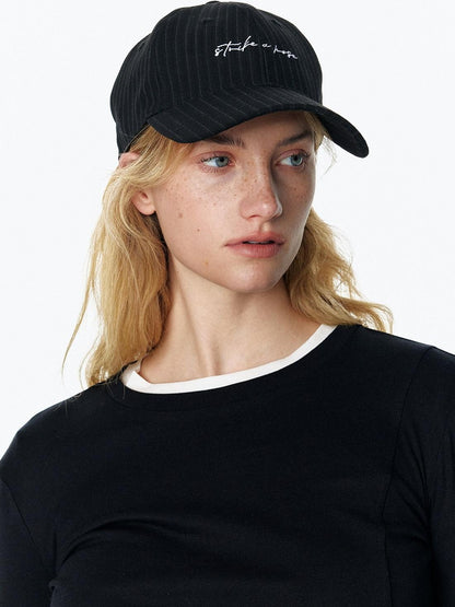STRIKE A POSE Vintage Distressed Striped Letter Embroidery Women&