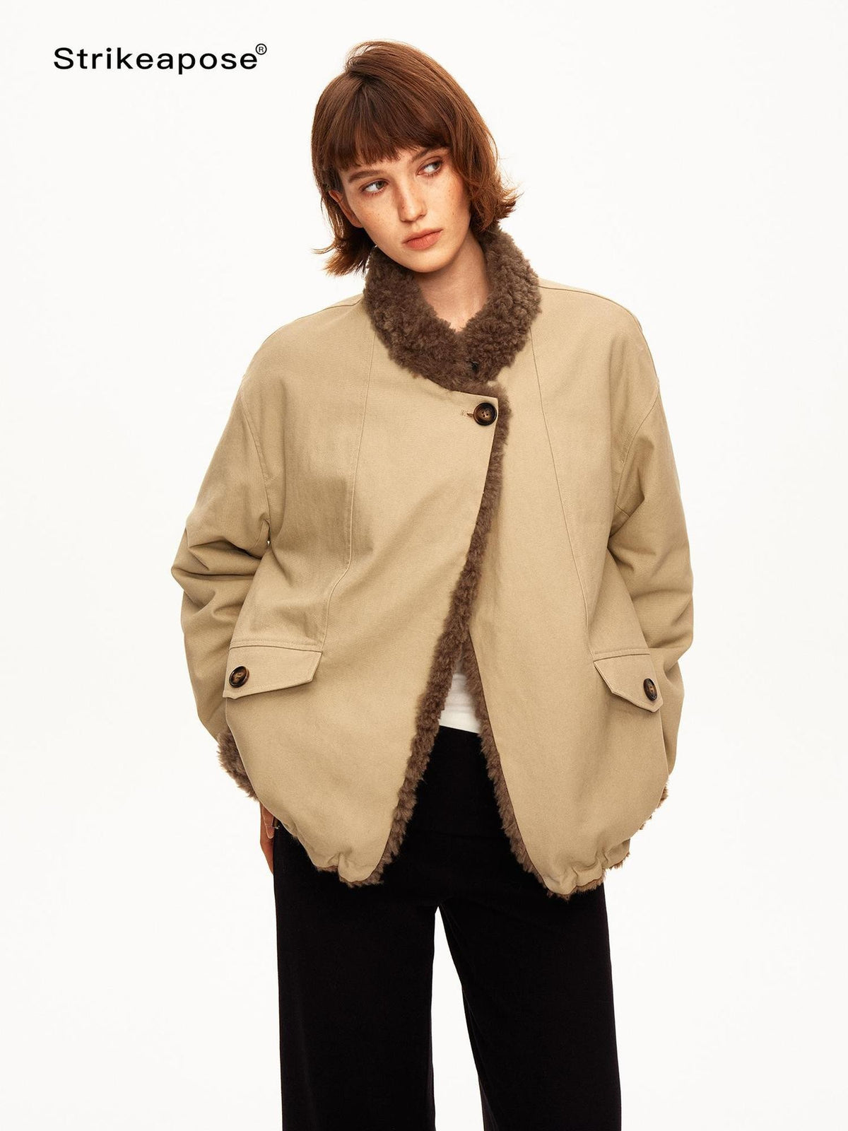 STRIKE A POSE Vintage Horn Button Reversible Asymmetric Placket Cotton Women&