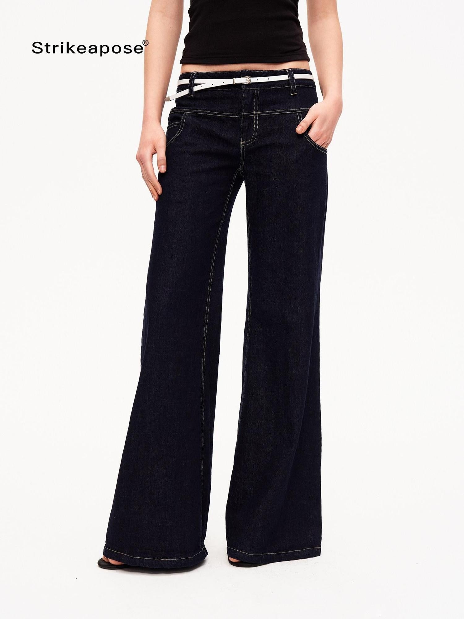 STRIKE A POSE Vintage Low Rise Floor Length Slim Micro Stretch Women&