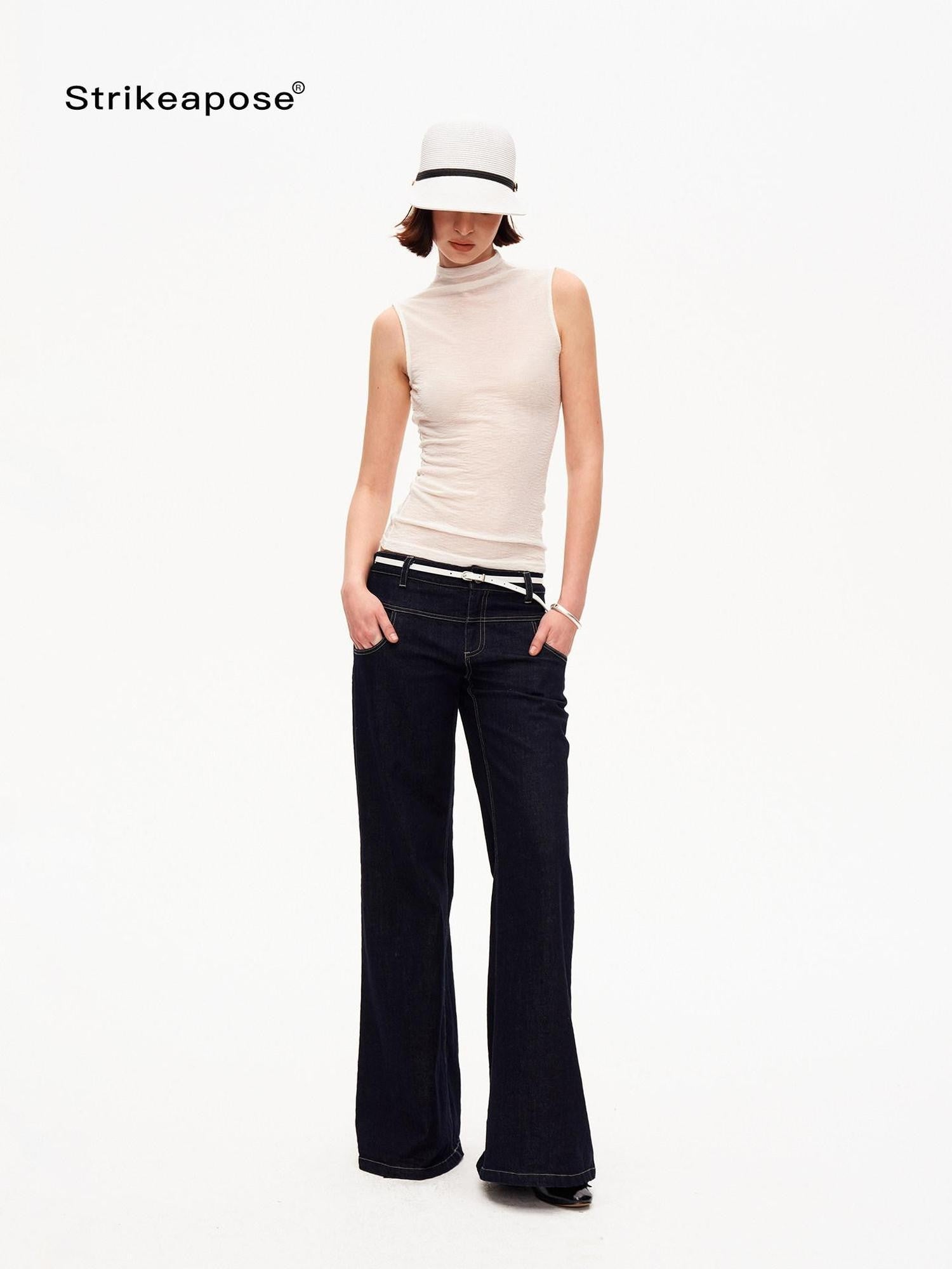 STRIKE A POSE Vintage Low Rise Floor Length Slim Micro Stretch Women&