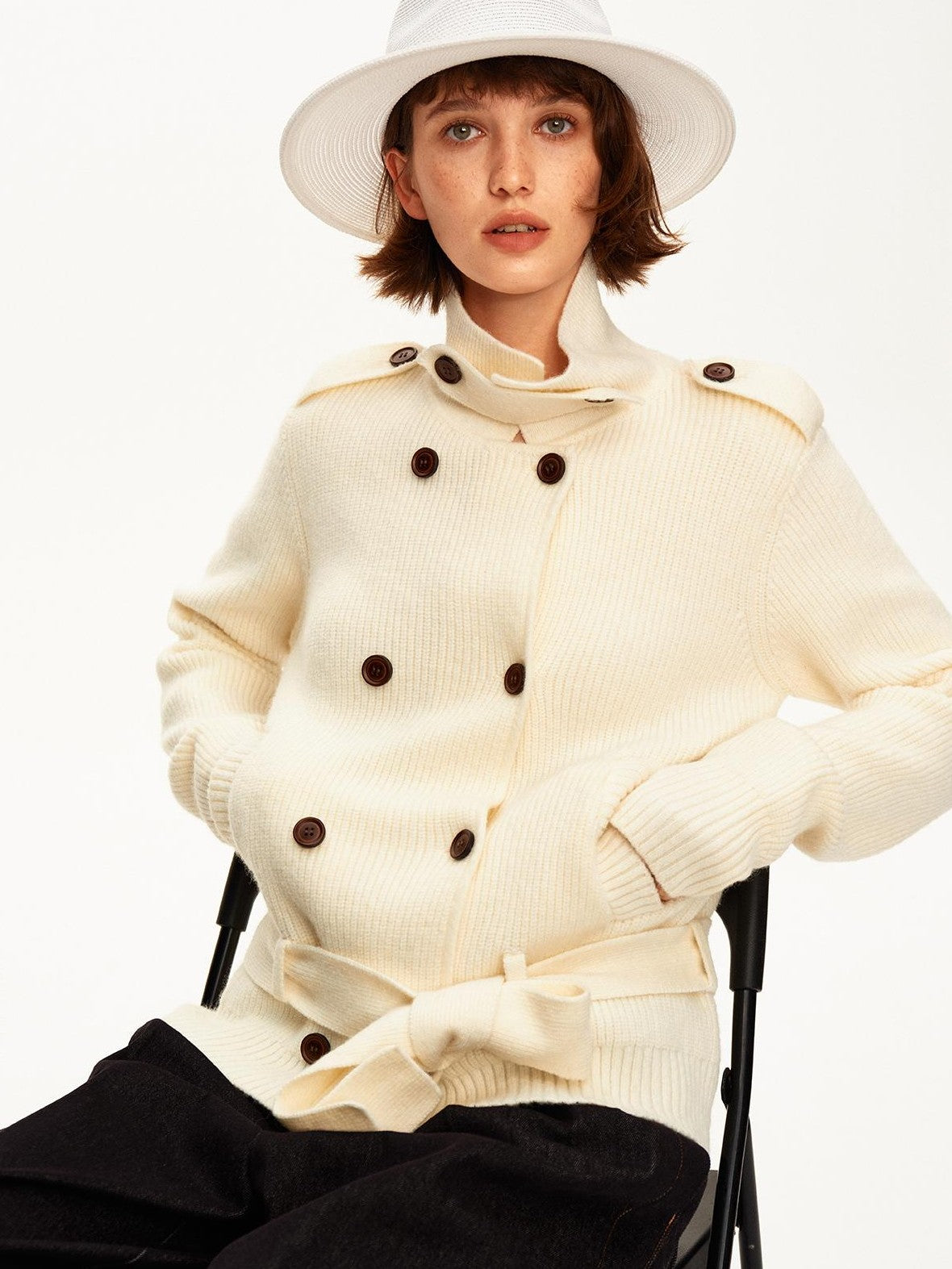 STRIKE A POSE Vintage Stand Collar Double Breasted Wool Blend Women&