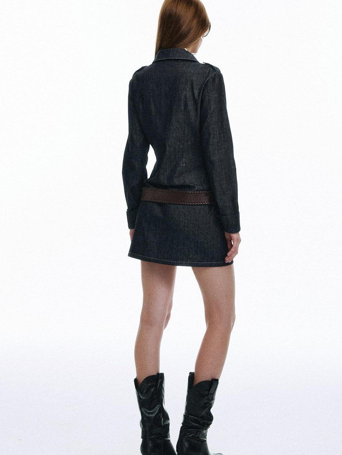 STRIKE A POSE Vintage Workwear Denim Long Sleeve Belted Women&