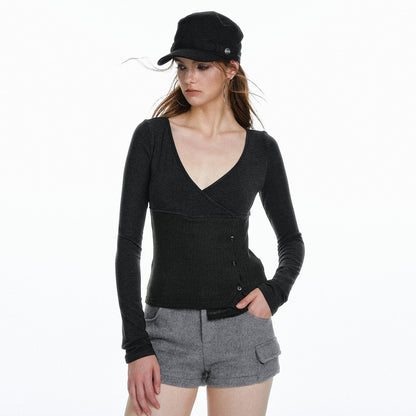 STRIKE_A_POSE_Waist_Cinch_Button_Placket_Deep_V_Women&