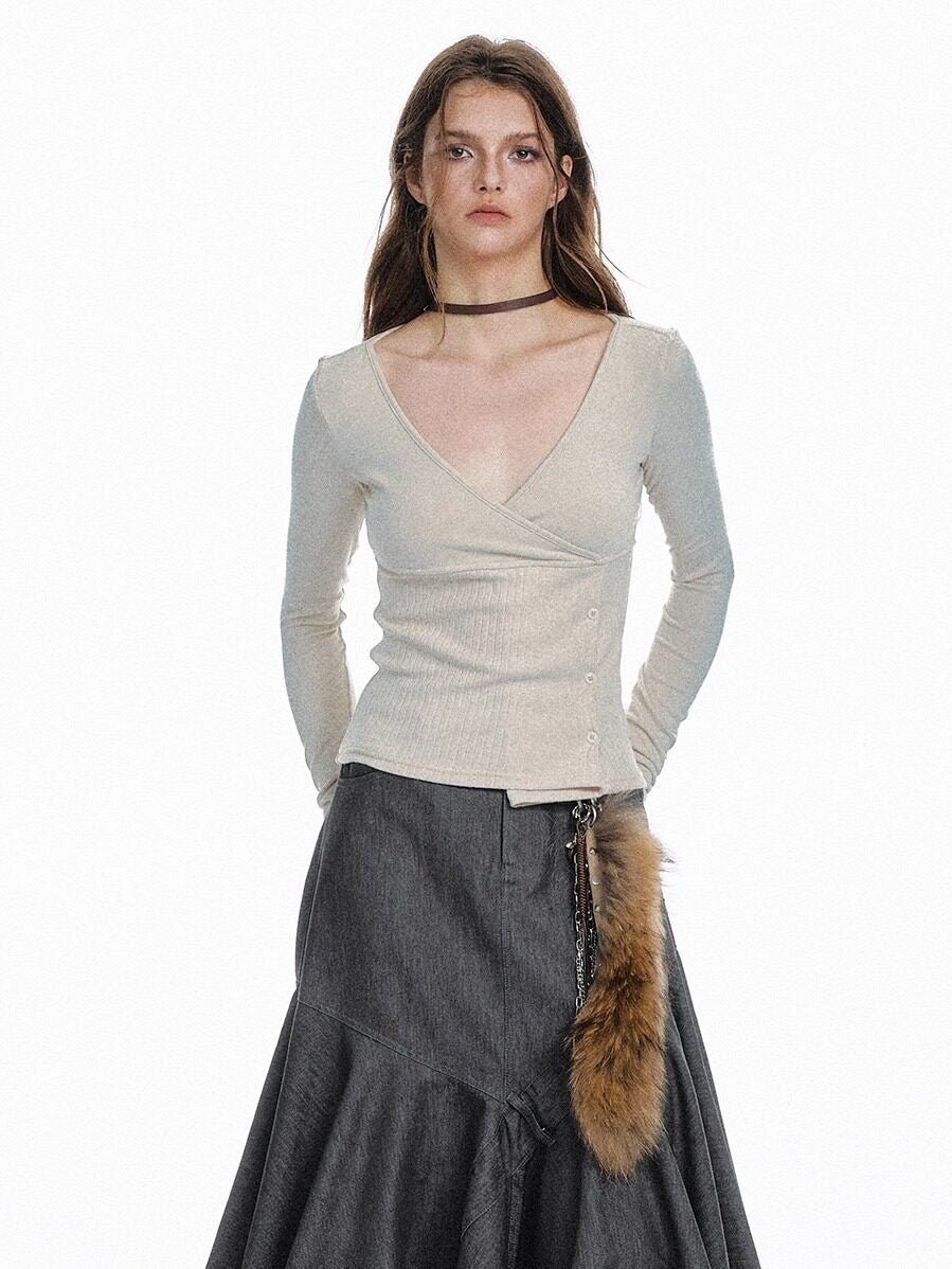 STRIKE_A_POSE_Waist_Cinch_Button_Placket_Deep_V_Women&