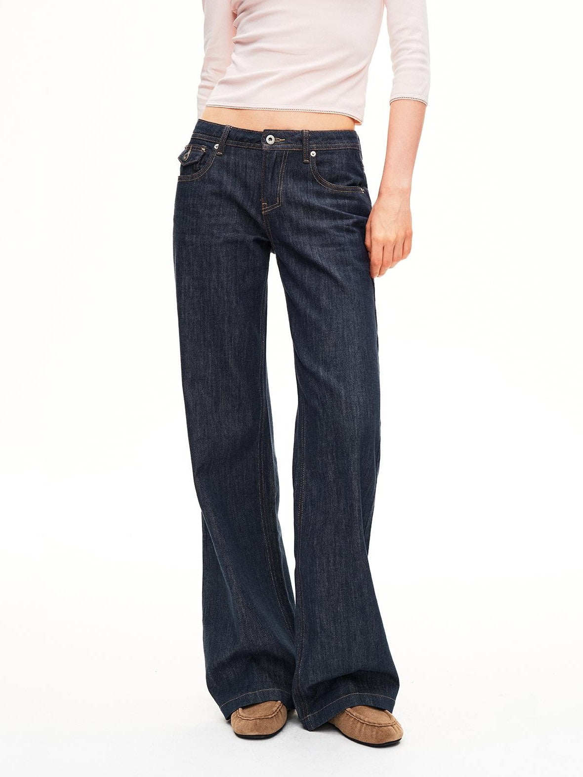 STRIKE A POSE Washed Rivet Low Rise Cotton Women&