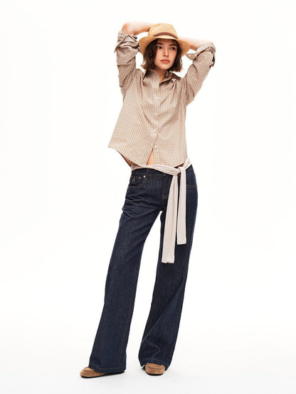 STRIKE A POSE Washed Rivet Low Rise Cotton Women&