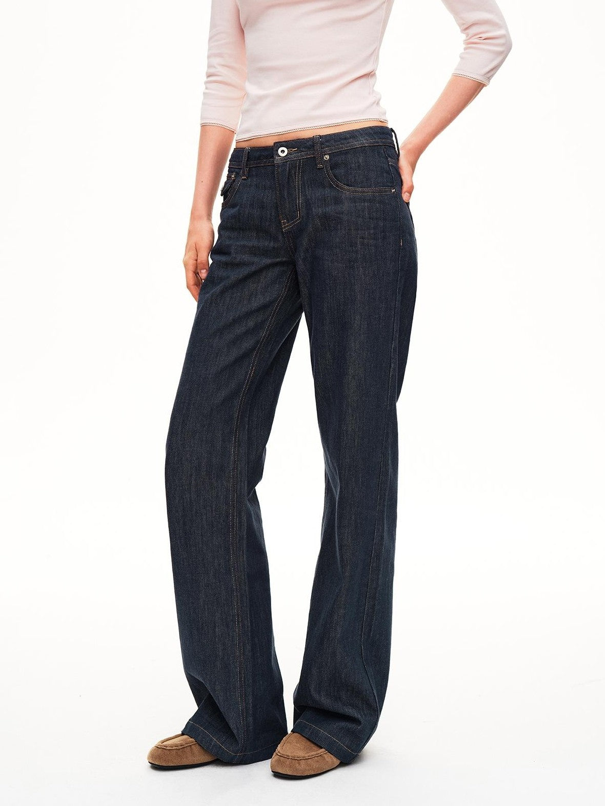 STRIKE A POSE Washed Rivet Low Rise Cotton Women&