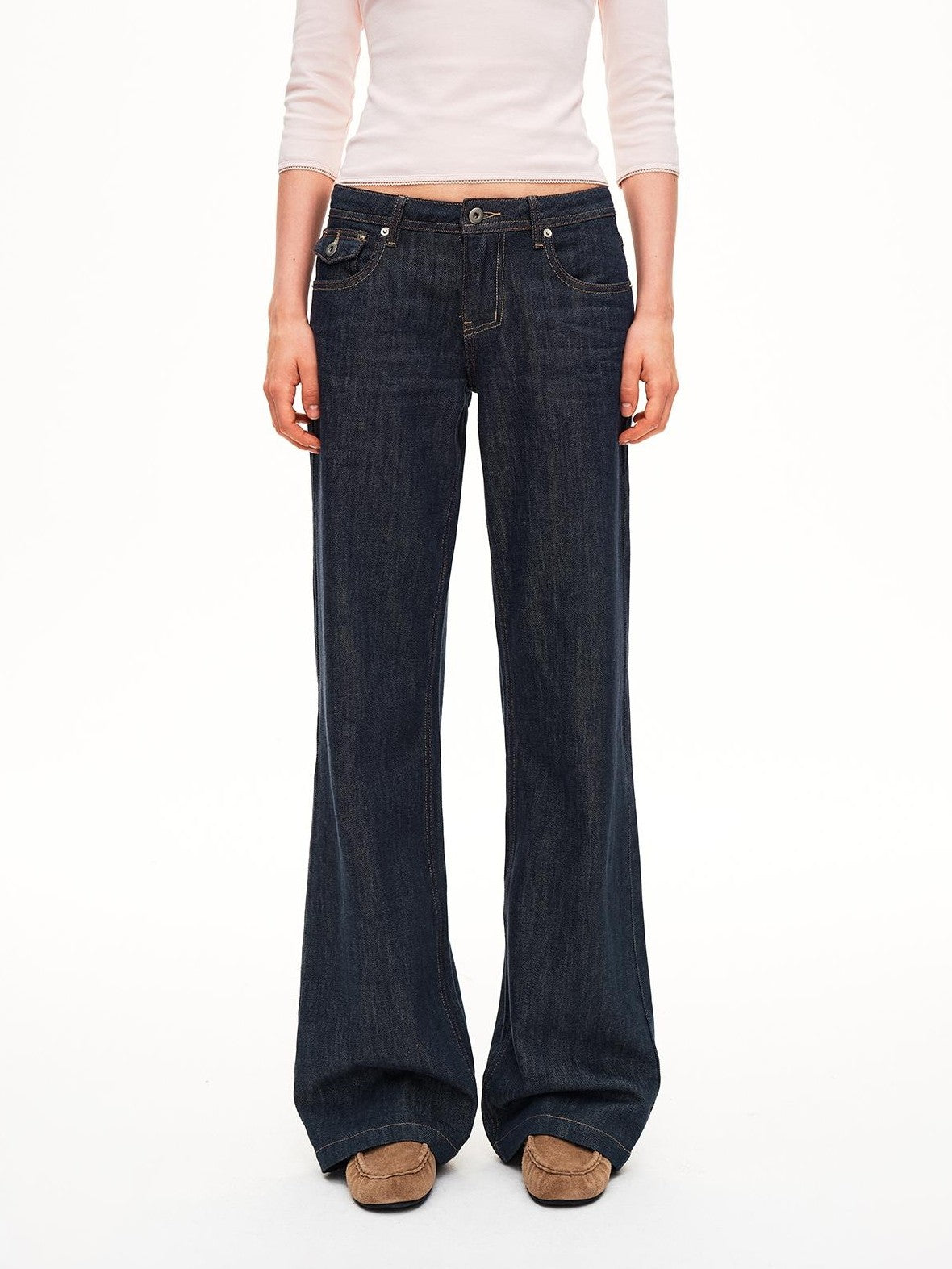 STRIKE A POSE Washed Rivet Low Rise Cotton Women&