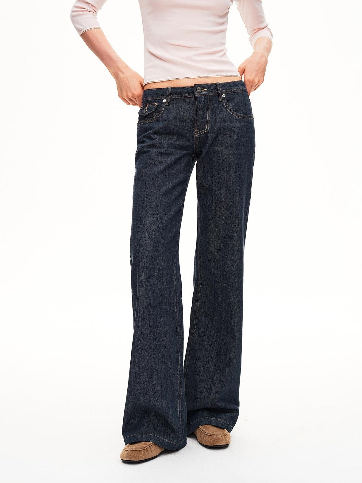 STRIKE A POSE Washed Rivet Low Rise Cotton Women&