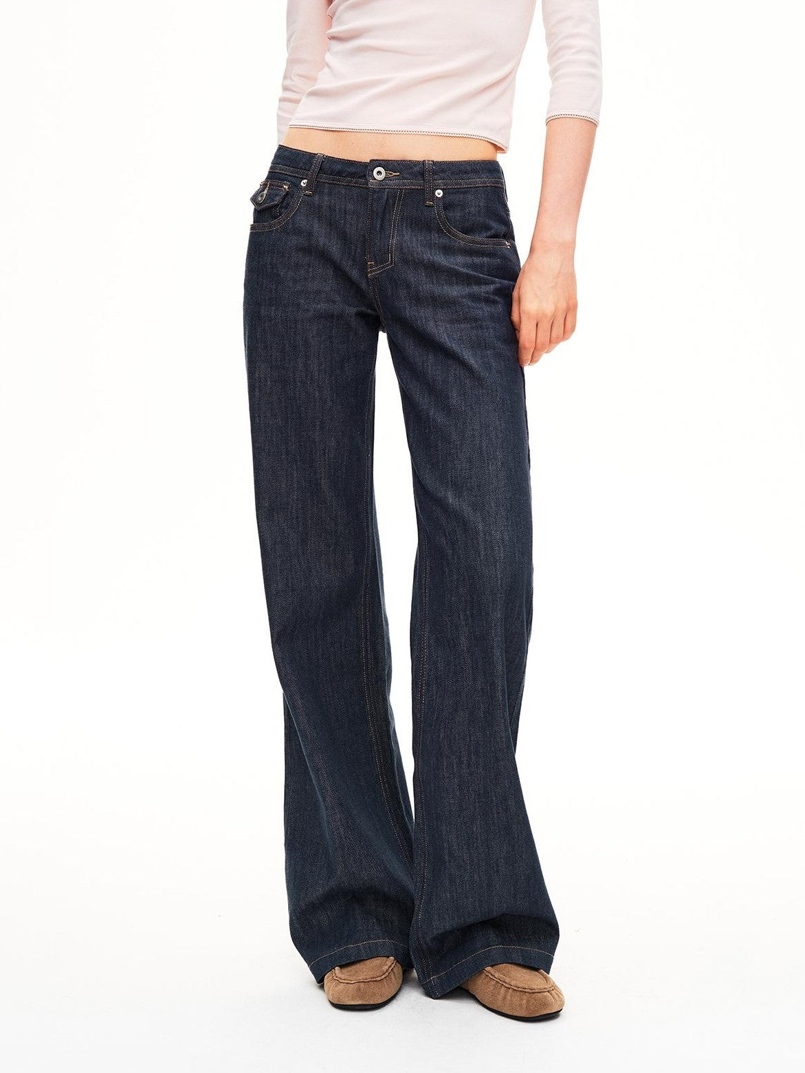 STRIKE A POSE Washed Rivet Low Rise Cotton Women&