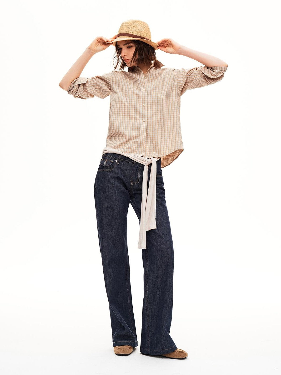 STRIKE A POSE Washed Rivet Low Rise Cotton Women&