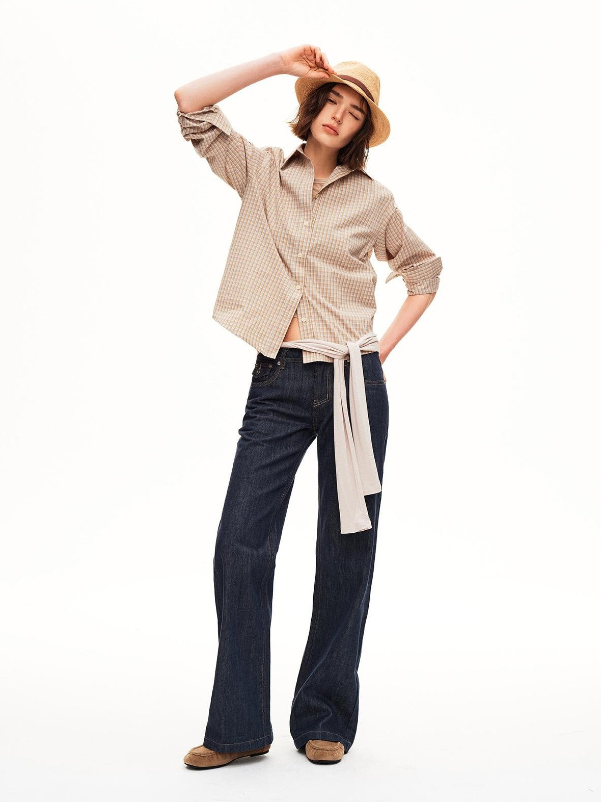 STRIKE A POSE Washed Rivet Low Rise Cotton Women&