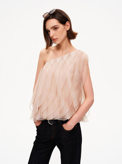 STRIKE A POSE Wavy Cut Panel Asymmetric One Shoulder Zippered Women&