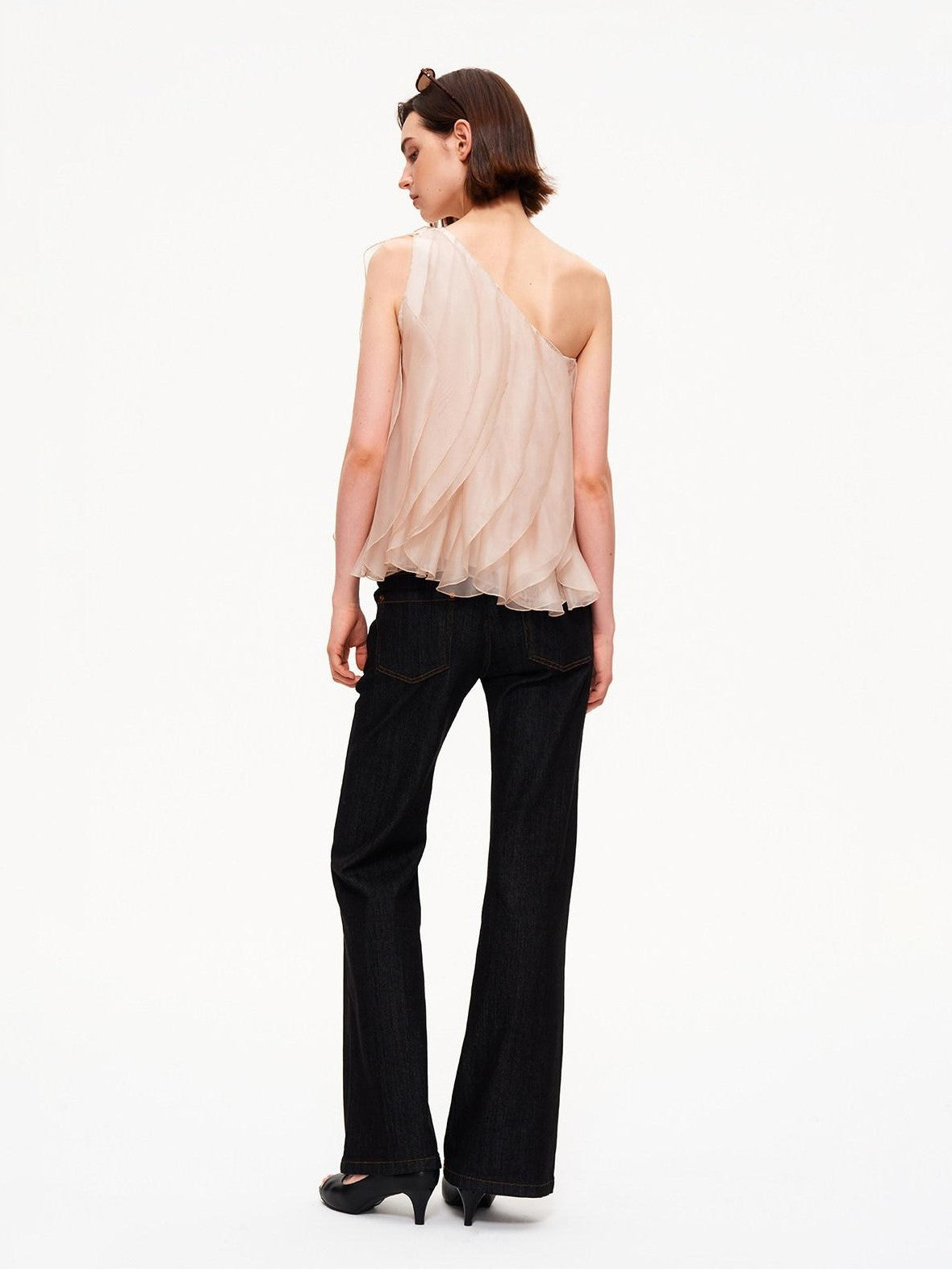 STRIKE A POSE Wavy Cut Panel Asymmetric One Shoulder Zippered Women&