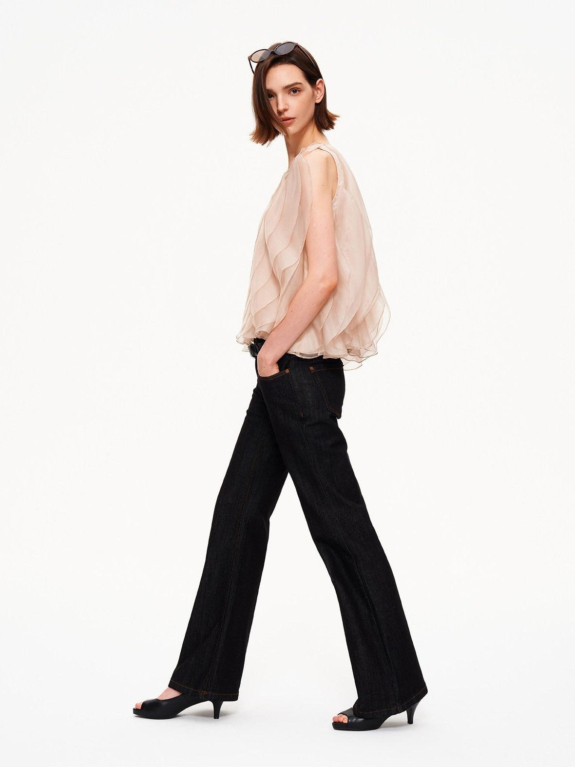 STRIKE A POSE Wavy Cut Panel Asymmetric One Shoulder Zippered Women&