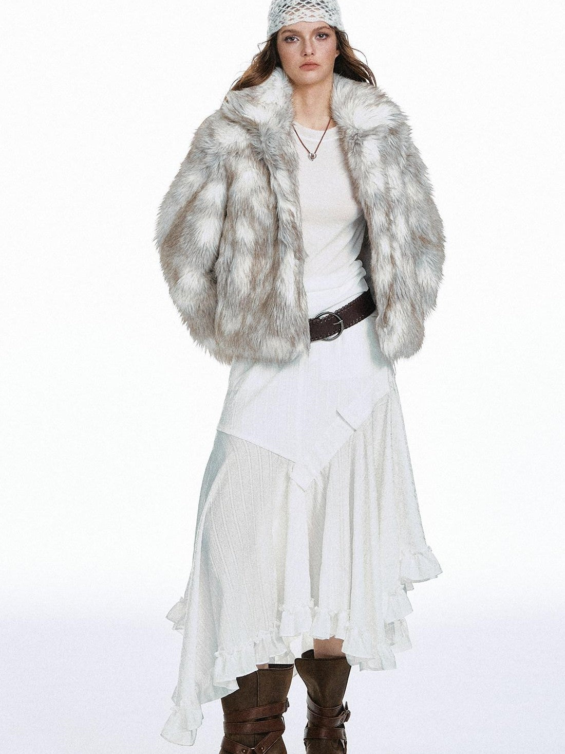 STRIKE A POSE White Asymmetric Patchwork Ruffle Women&