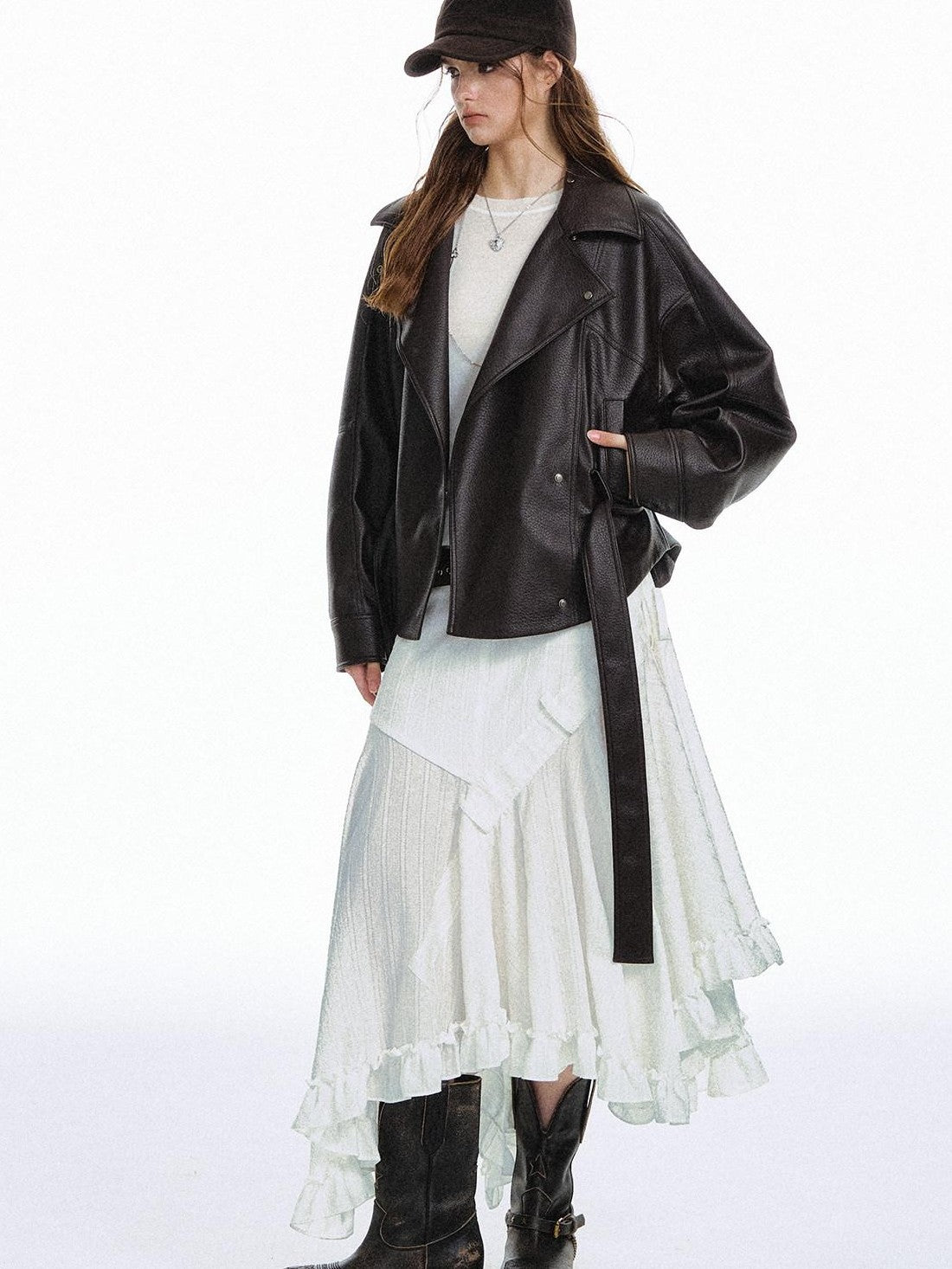 STRIKE A POSE White Asymmetric Patchwork Ruffle Women&