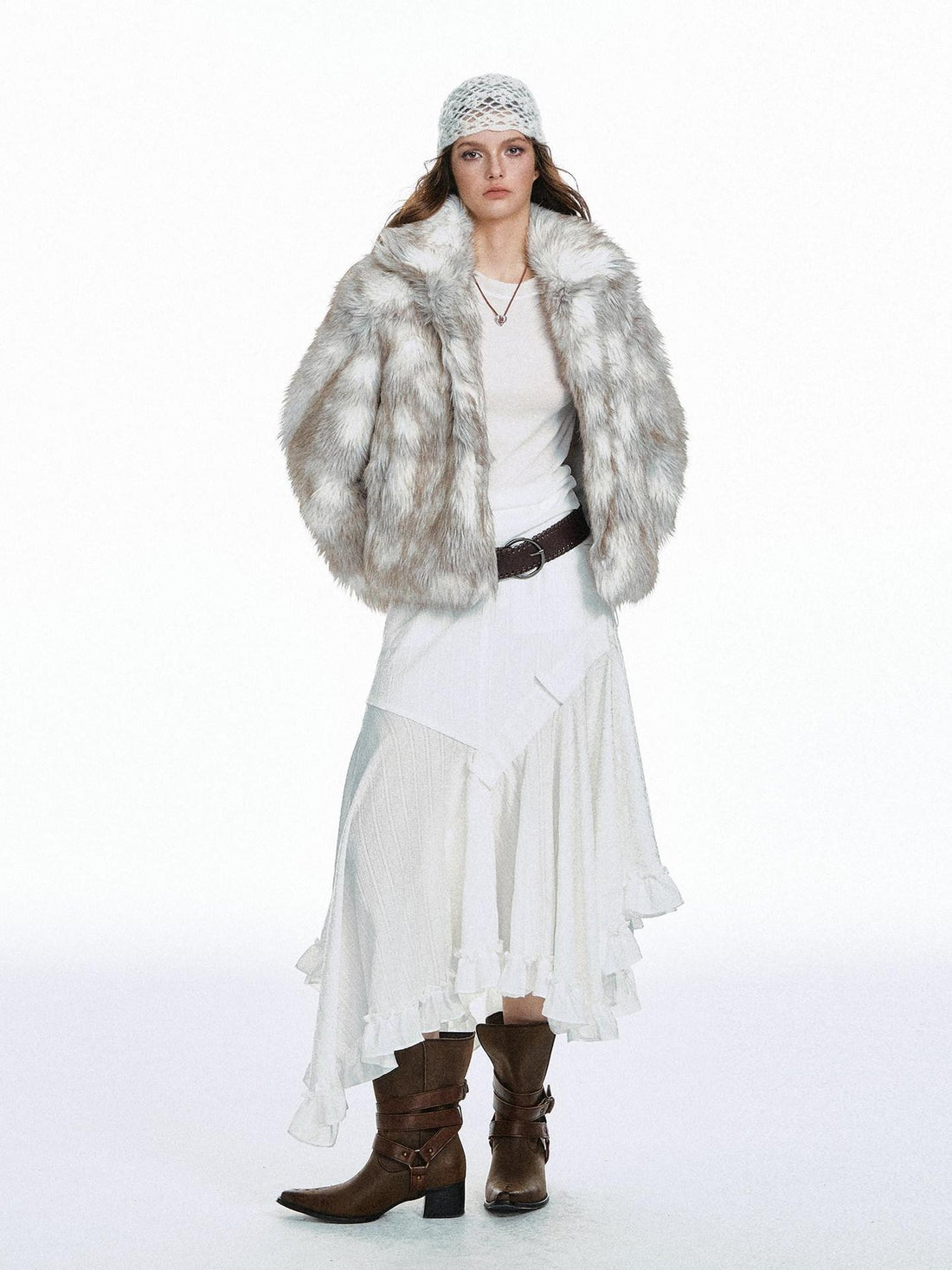STRIKE A POSE White Asymmetric Patchwork Ruffle Women&