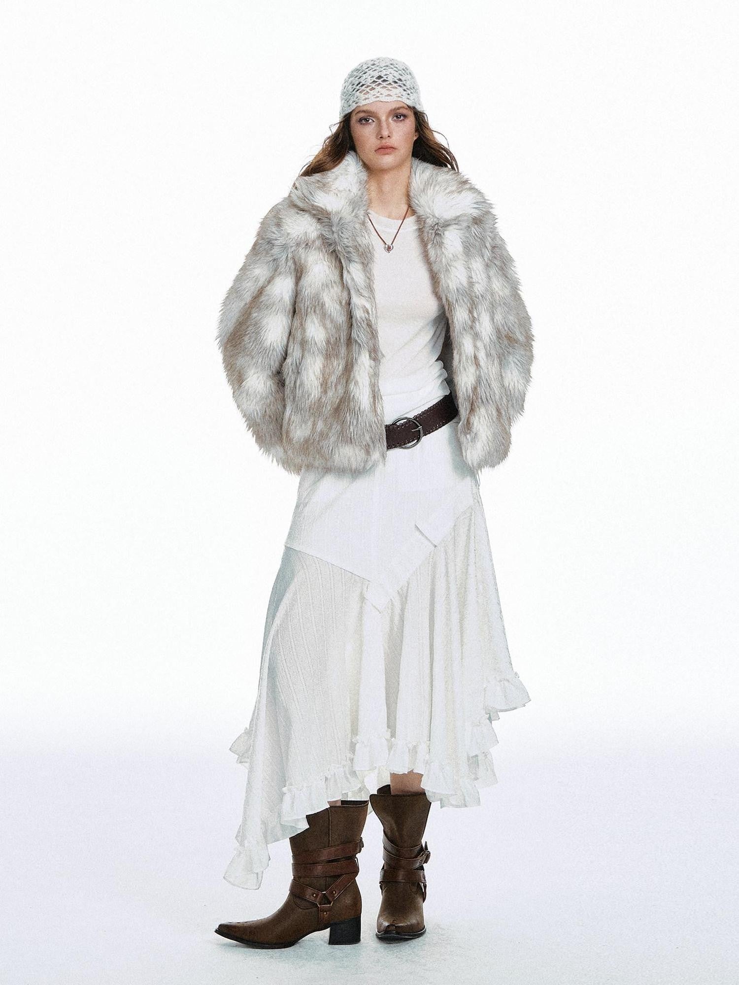 STRIKE A POSE White Asymmetric Patchwork Ruffle Women&