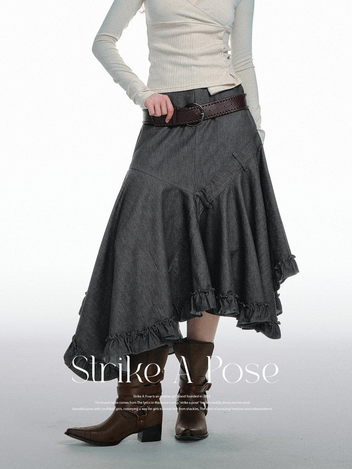 STRIKE A POSE White Asymmetric Patchwork Ruffle Women&