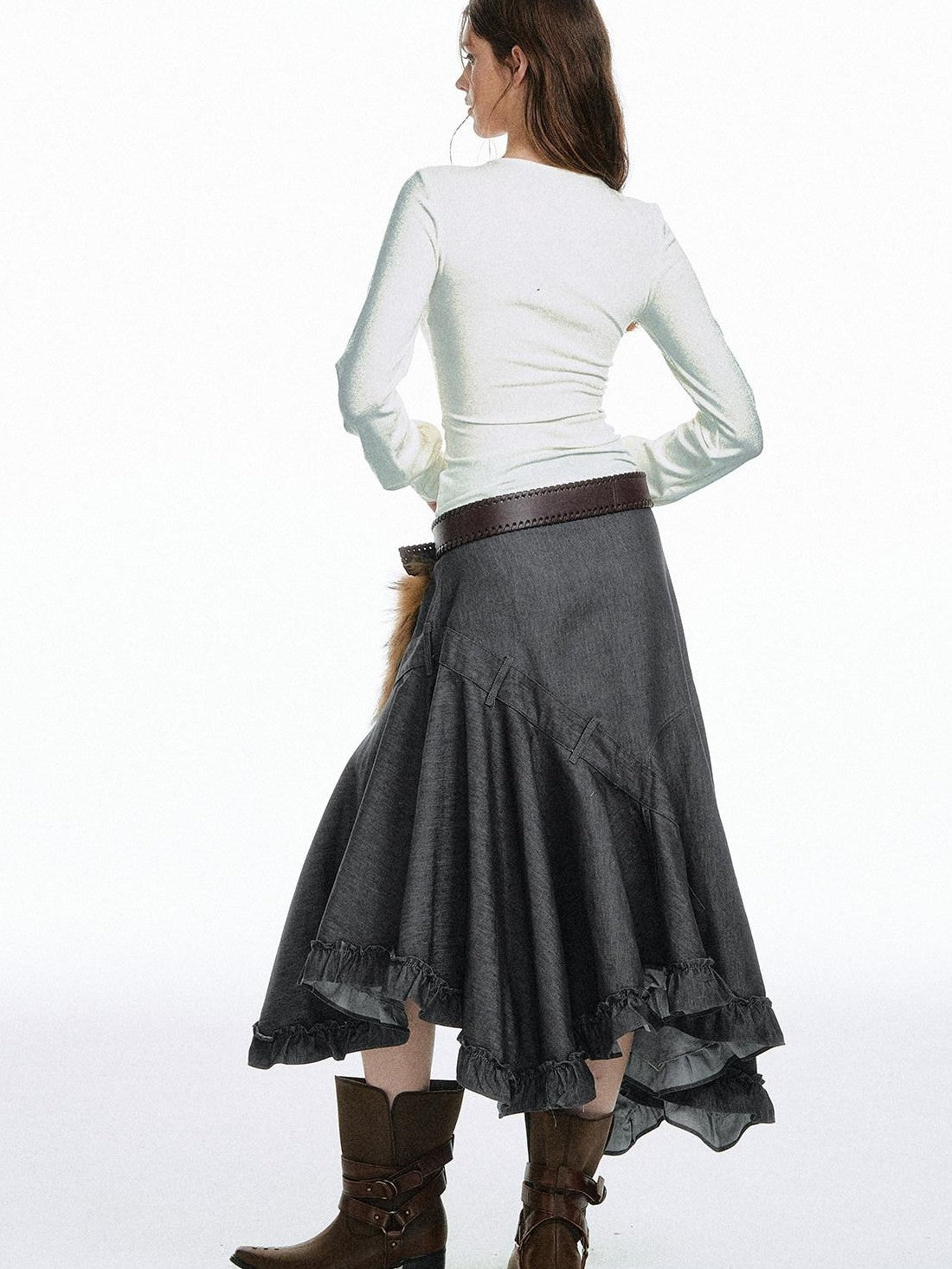 STRIKE A POSE White Asymmetric Patchwork Ruffle Women&