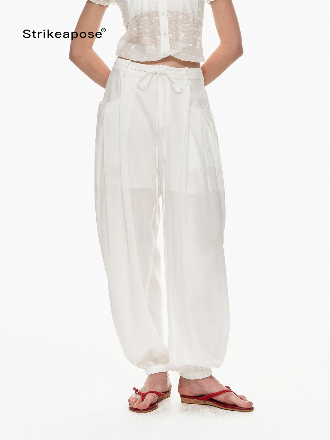 STRIKE A POSE White Balloon Silhouette Drawstring Tapered Cuff Women&