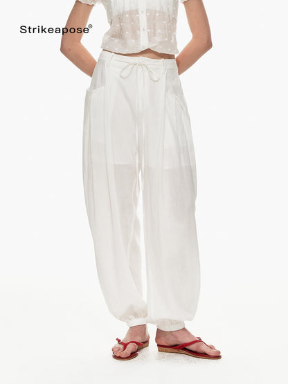 STRIKE A POSE White Balloon Silhouette Drawstring Tapered Cuff Women&