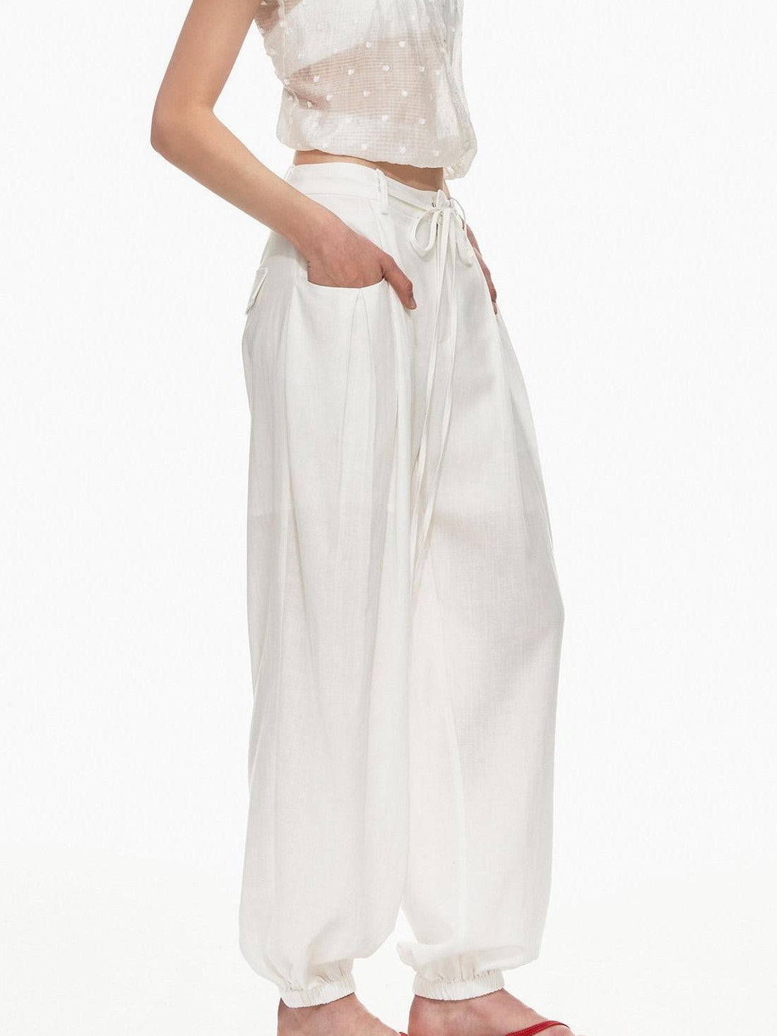 STRIKE A POSE White Balloon Silhouette Drawstring Tapered Cuff Women&