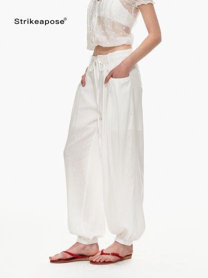 STRIKE A POSE White Balloon Silhouette Drawstring Tapered Cuff Women&