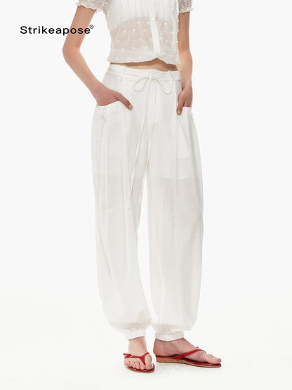 STRIKE A POSE White Balloon Silhouette Drawstring Tapered Cuff Women&