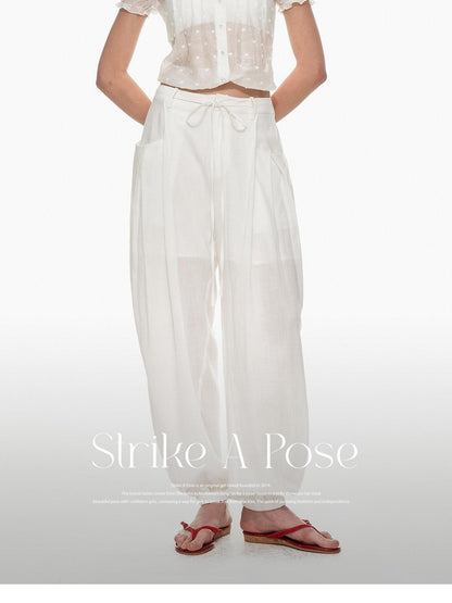 STRIKE A POSE White Balloon Silhouette Drawstring Tapered Cuff Women&