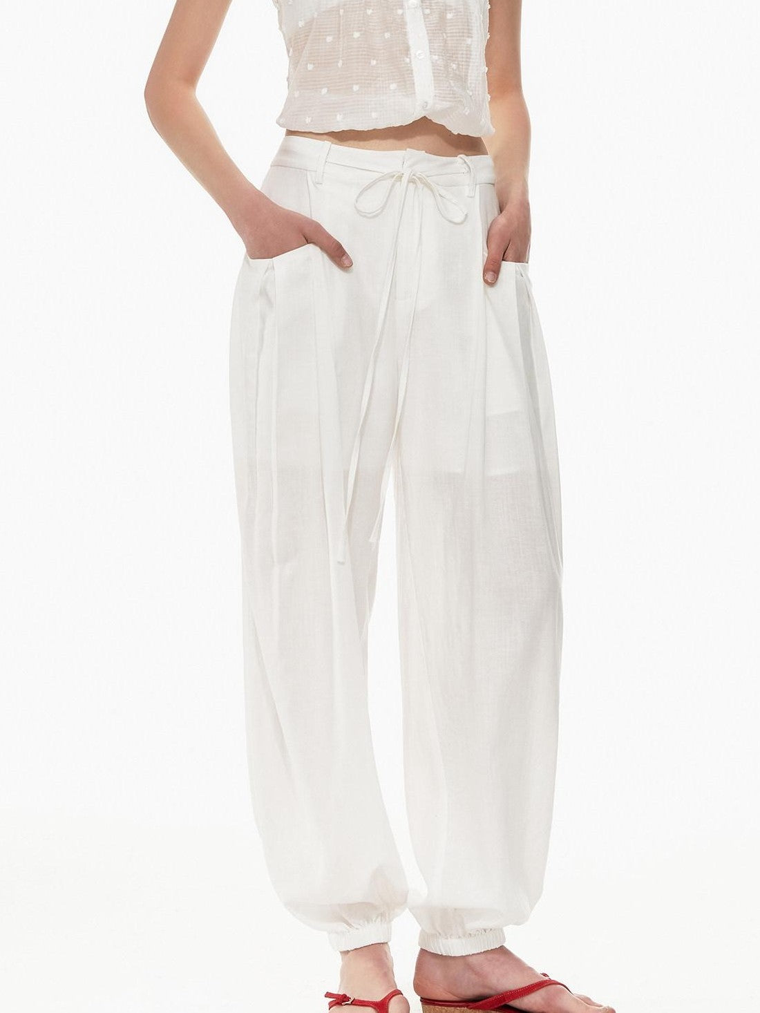 STRIKE A POSE White Balloon Silhouette Drawstring Tapered Cuff Women&