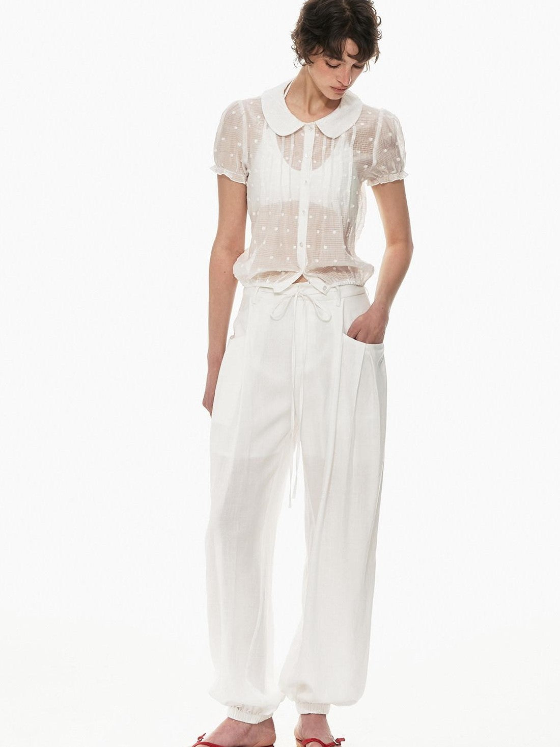 STRIKE A POSE White Balloon Silhouette Drawstring Tapered Cuff Women&