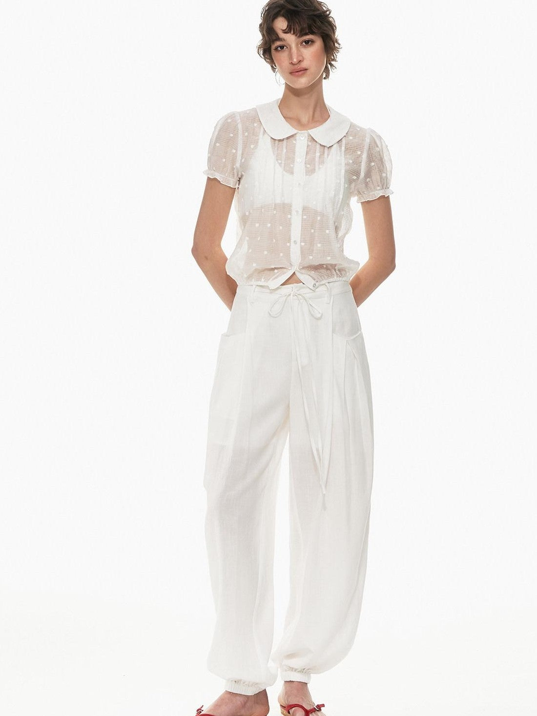 STRIKE A POSE White Balloon Silhouette Drawstring Tapered Cuff Women&