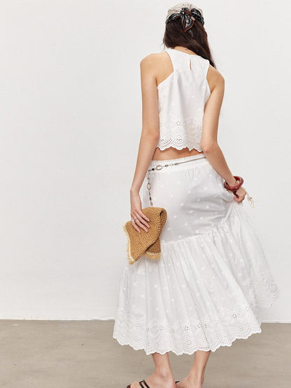 STRIKE A POSE White Embroidered Round Neck Short Sleeve Women&