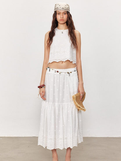 STRIKE A POSE White Embroidered Round Neck Short Sleeve Women&
