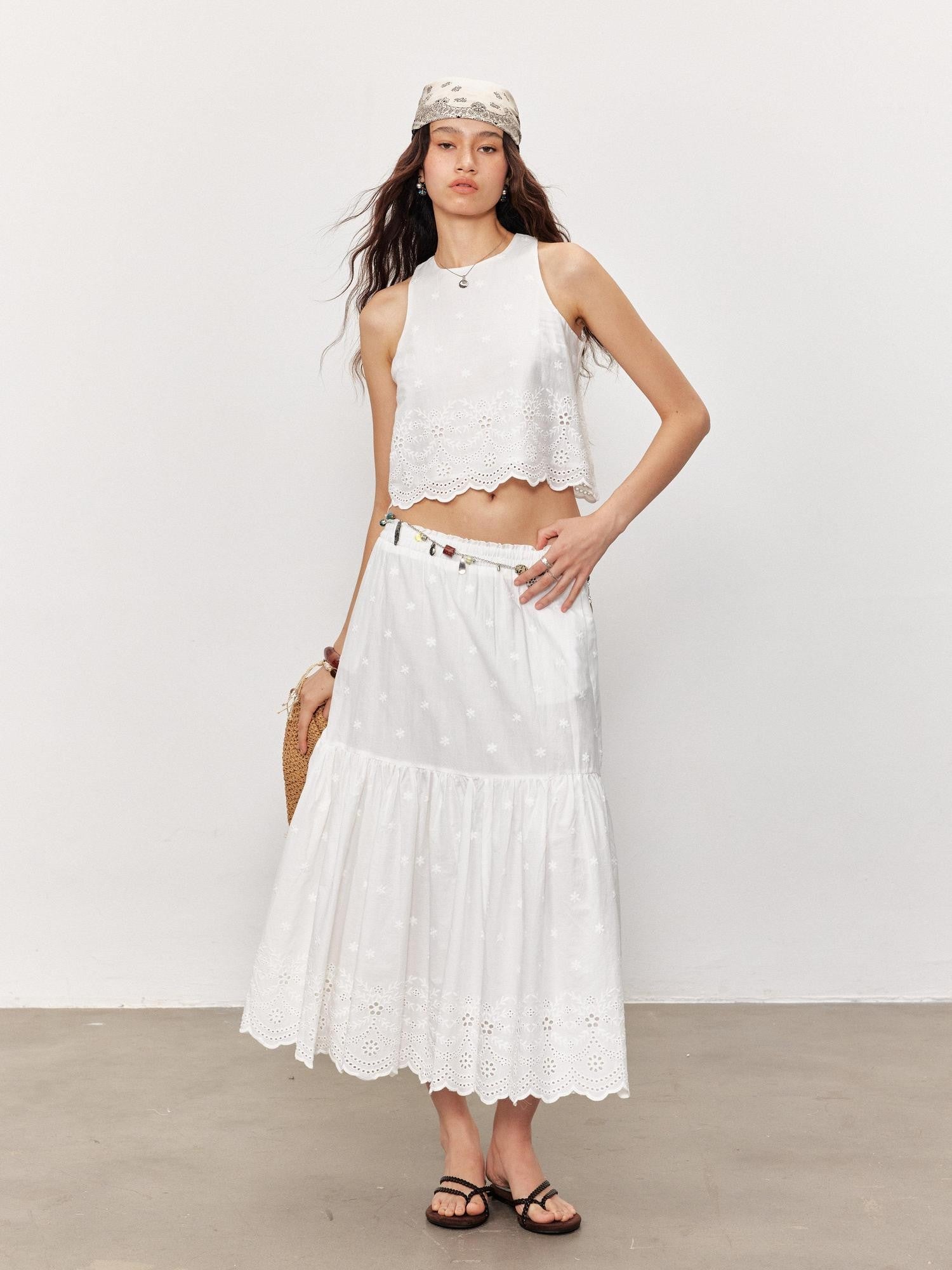STRIKE A POSE White Embroidered Round Neck Short Sleeve Women&