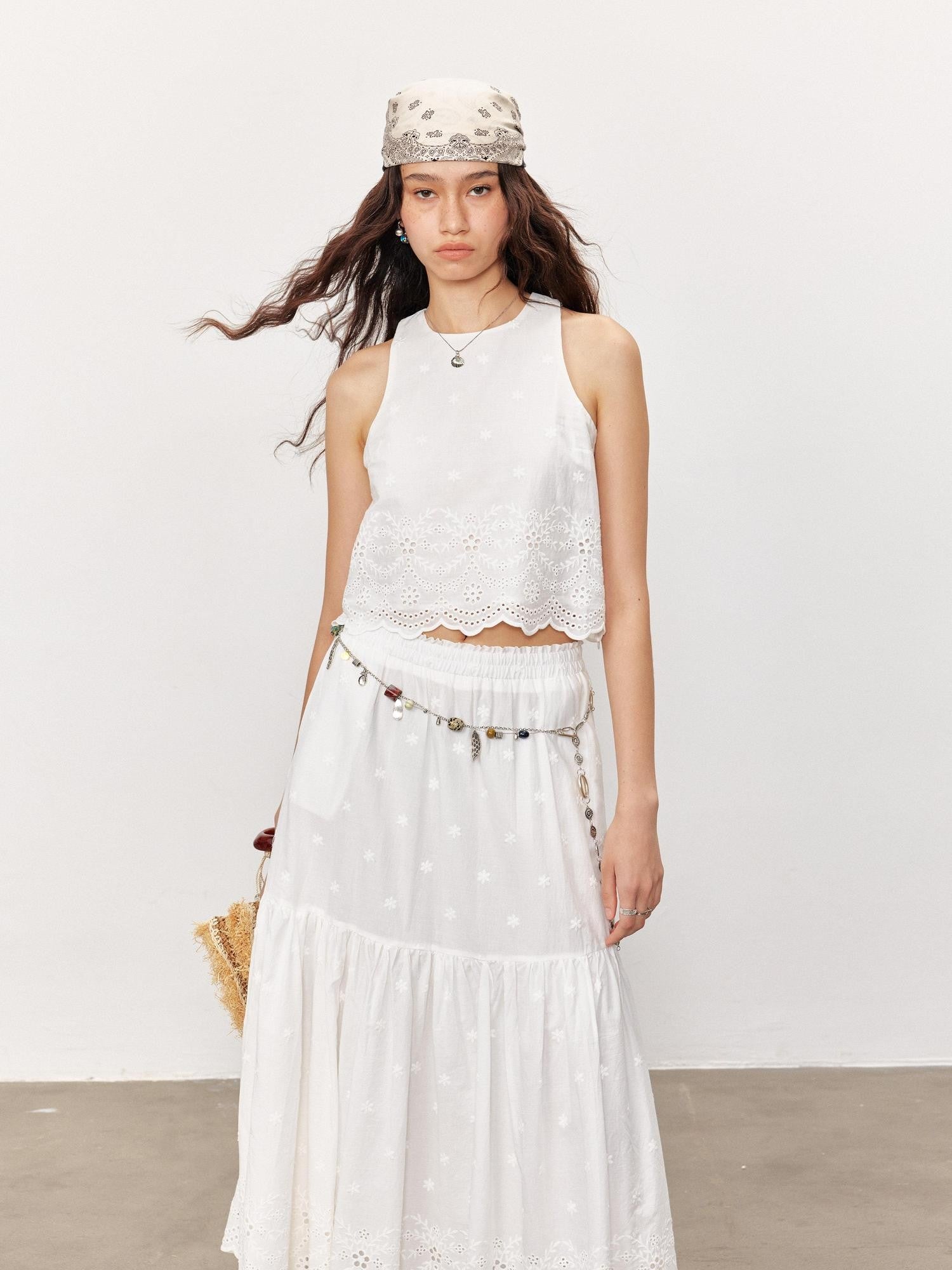STRIKE A POSE White Embroidered Round Neck Short Sleeve Women&